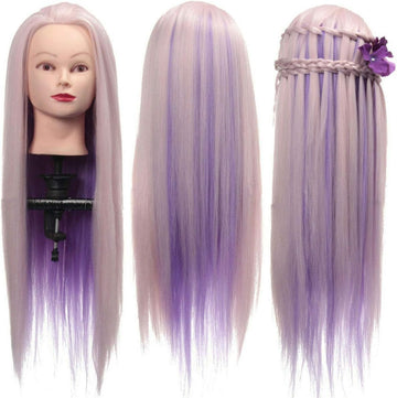 60cm Multicoloured Blonde with Pink and Purple Mannequin Head for Hairdressing and Styling Practice with Clamp