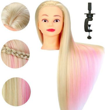 66cm Multicoloured Blonde with Pink Hair Mannequin Training Head with Free Clamp