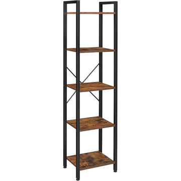 5 Tier Bookshelf Storage Rack with Steel Frame, Rustic Finish