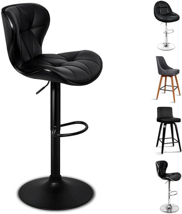 Bar Stools x2 Pieces, All Black, 54-75cm Seat Height with Anti-Slip Floor Protection