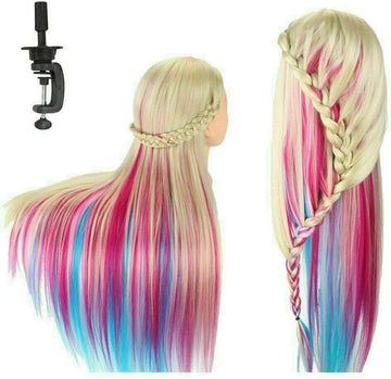 66cm Salon Training Head Human Hair, Blonde & Multicolour + Clamp