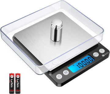 Digital Kitchen Scales, 500g/0.01g Mini Pocket Jewellery Scale, 100g Calibration Weight, Back-Lit LCD Display, 2 Trays, 6 Units, Auto Off, Tare, PCS, Stainless Steel