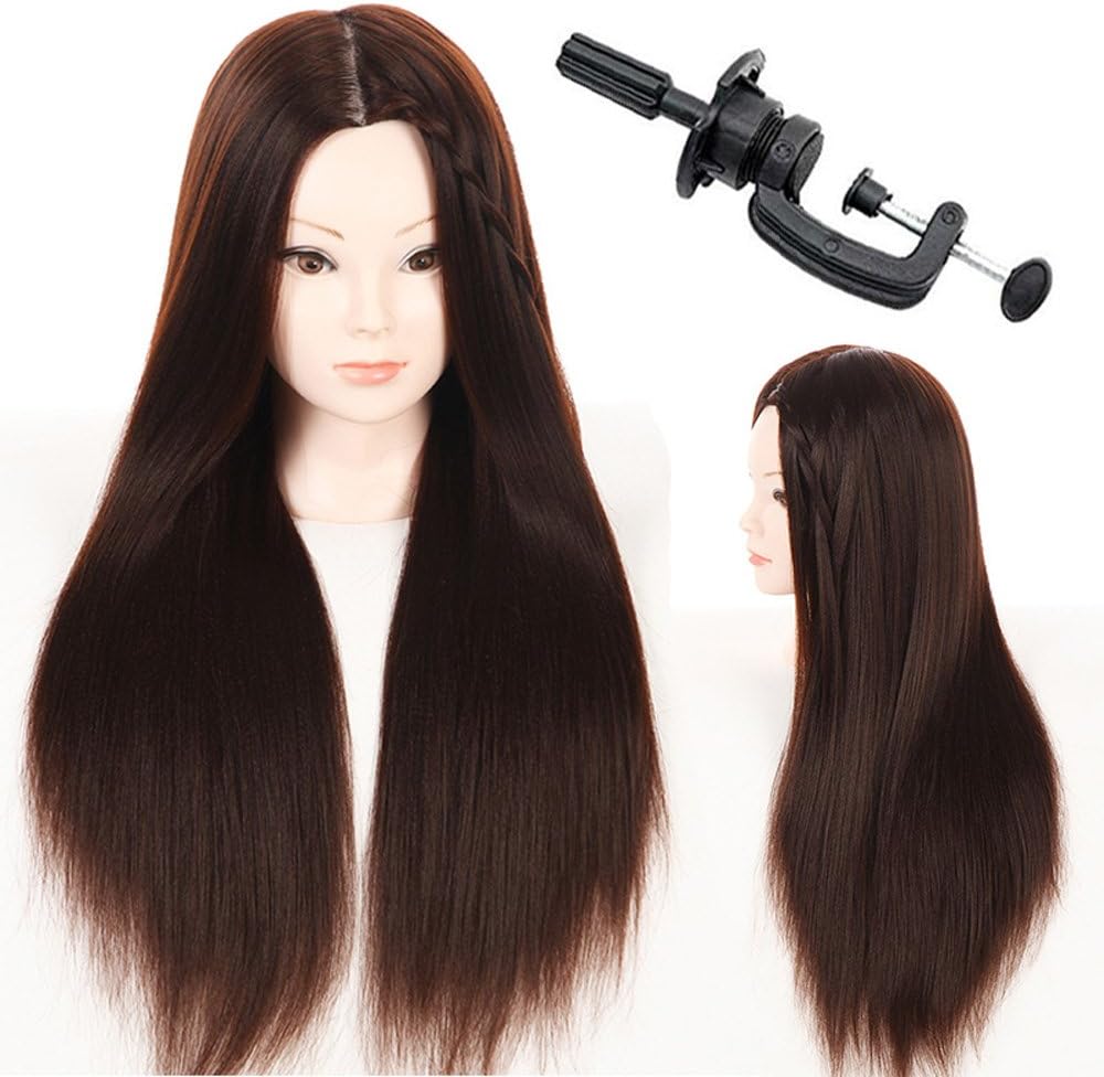 66-71cm Dark Brown Hair Mannequin Head, Synthetic Fibre Hair with Free Clamp