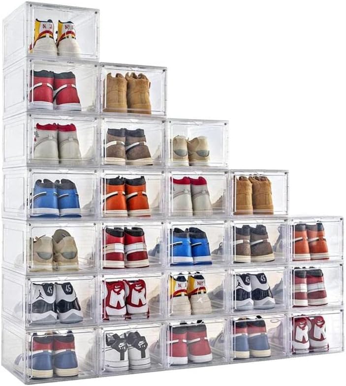 Stackable Shoe Display Boxes, Transparent Hard Plastic Case + Magnetic Acrylic Door