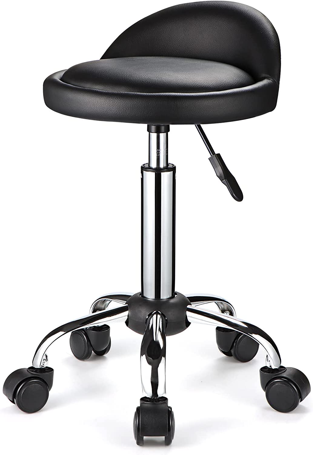 Low Back Swivel Rolling Stool, Height Adjustable, Black