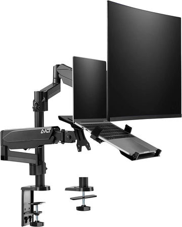 Laptop and Monitor Long Pole Stand - Mounts 15.6" Notebook and 32" Monitor on 2 Full Motion Adjustable Arms