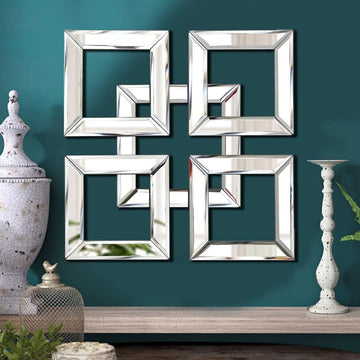 Square Mirrored Decorative Wall Mount with Bevelled Edge, Modern Design