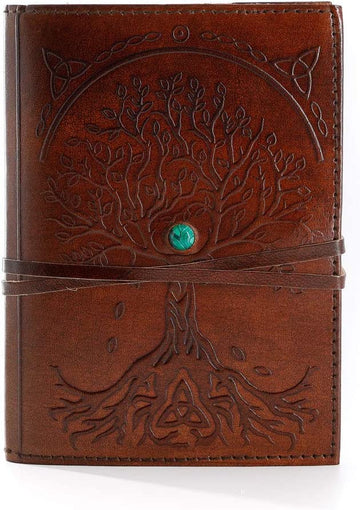 Tree of Life Handmade Leather Journal/Writing Notebook, Refillable Lined Paper