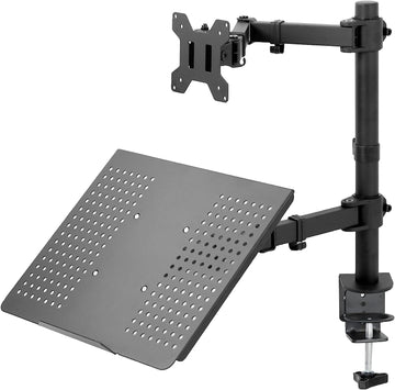 Single Computer Monitor & Laptop Desk Mount Combo Stand for 13"-32" monitors, 17" Laptops, Fully Adjustable + Grommet Option