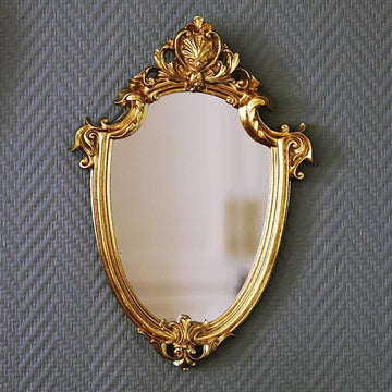 Vintage Decorative Wall Mirror, Gold Shield Shape, Baroque Design