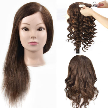 100% Real Human Hair 46cm Mannequin Doll Head for Heat Styling, Braiding, Hairdressing, Training