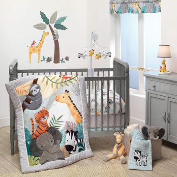 Baby and Children's Mighty Jungle 3 Piece Crib Bedding Set - Quilt, Crib Skirt, Crib Sheet