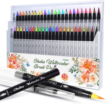 Watercolour Brush Marker Pens, 48 Colours with 2 Water Brushes