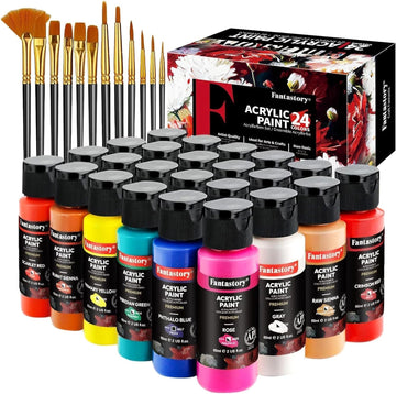 24-Colour Acrylic Paint Set (60ml) with 12 Brushes – Art & Craft Kit for Canvas, Fabric, Wood, and More