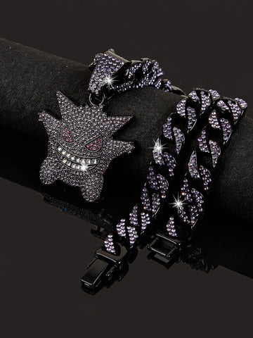 Purple Ice Out Crystal Diamond Pokémon Cuban Necklace