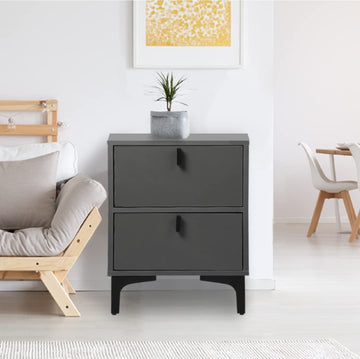 Bedside Side Table / Bedroom Night Stand with 2 Drawers, Storage Cabinet, Grey Finish