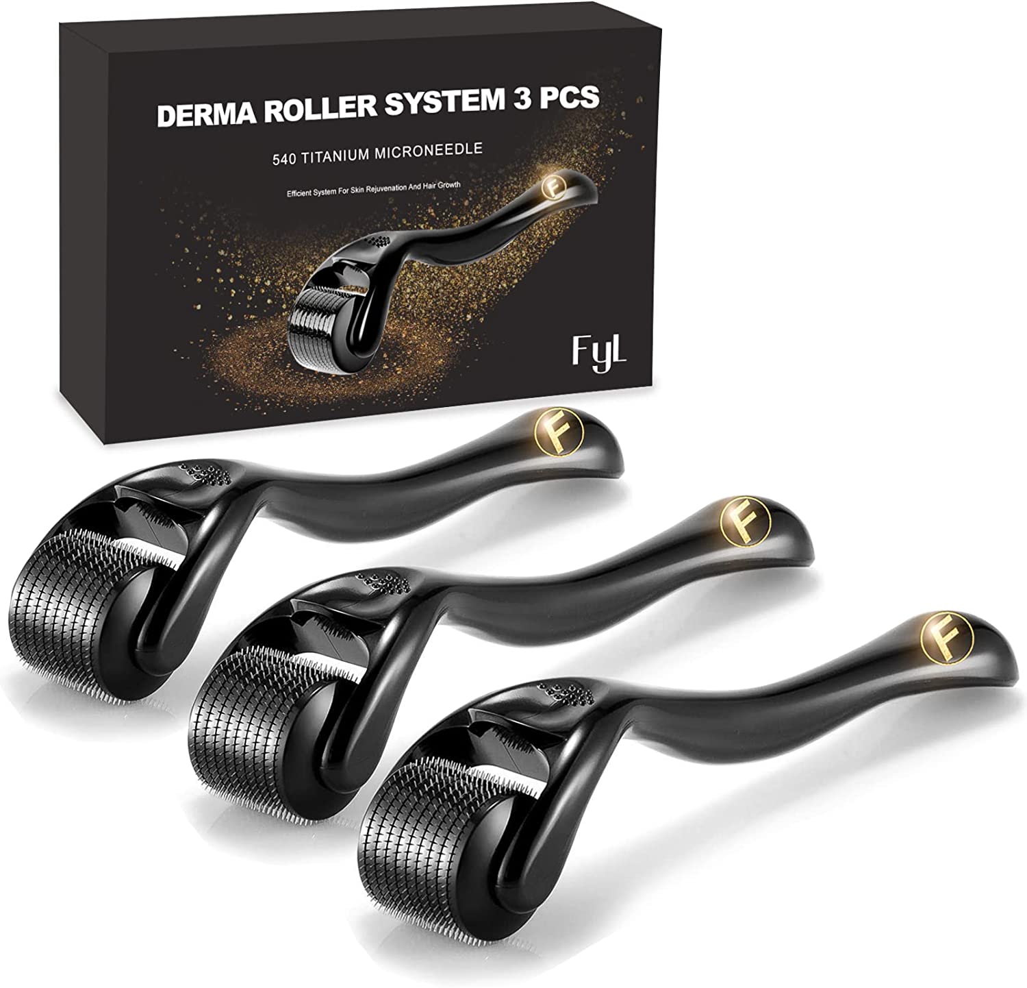 Derma Roller Micros FYL 3 Pack Derma Roller Kit (0.5mm/1.0mm/1.5mm) 540 Titanium Microneedling