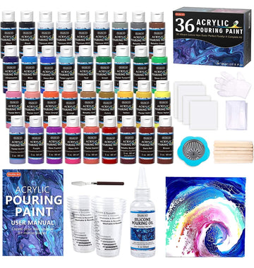 Acrylic Pouring Paint, Shuttle Art Set of 36 Bottles 60ml Pre-Mixed High-Flow Acrylic Paint Kit
