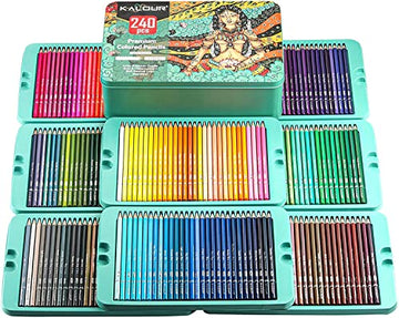 Professional Set of 240 Colouring Pencils w/ Metal Box, Numbers, Soft Core Colour Pencil Kit